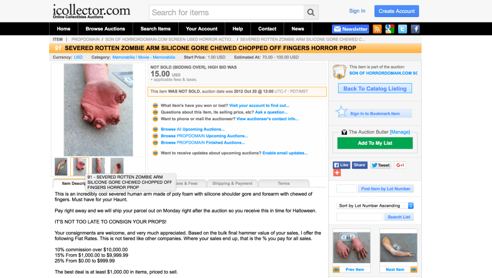 SEVERED ROTTEN ZOMBIE ARM SILICONE GORE CHEWED CHOPPED OFF FINGERS HORROR PROP