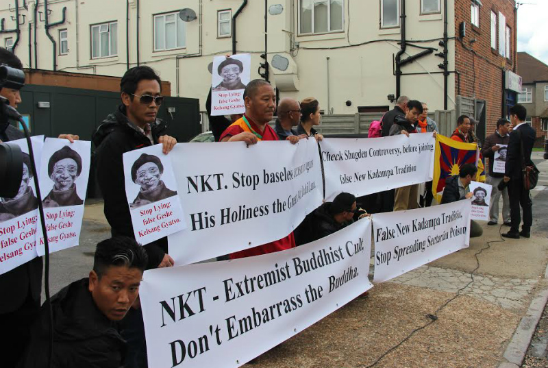 Tibet supporters and Tibetans stage protest in front of the NKT 